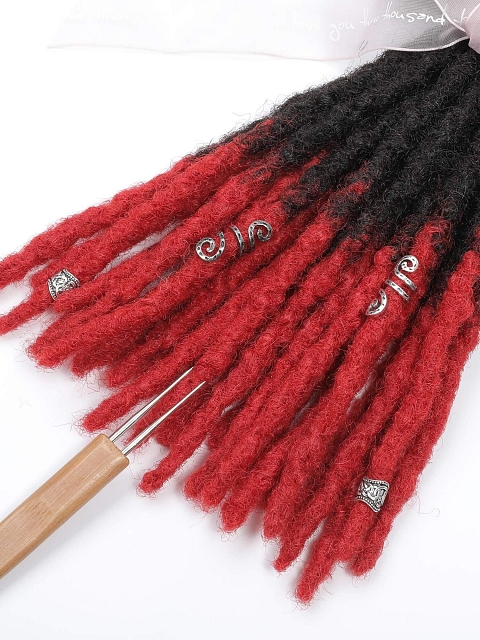 Ombre Red Tips Textured Human Hair Loc Extensions